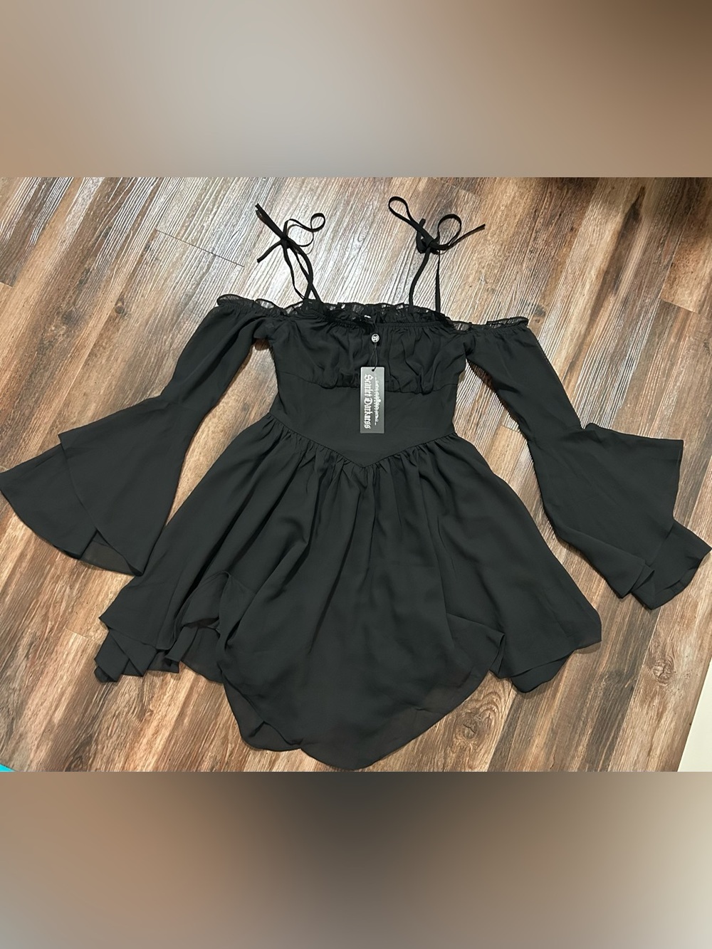 NWT Scarlet Darkness Black Gothic Bell Sleeve Dress Off Shoulder Cottagecore